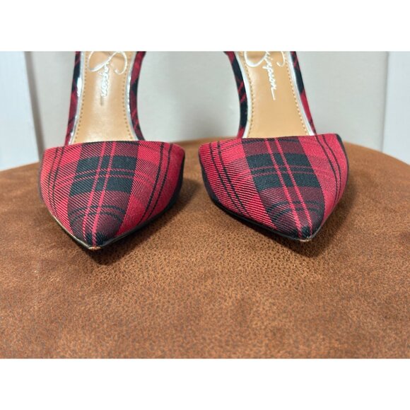 Jessica Simpson Women's Waldin Cheetah Plaid Pattern Heels US 6M 36.5 Red Black - Picture 3 of 7